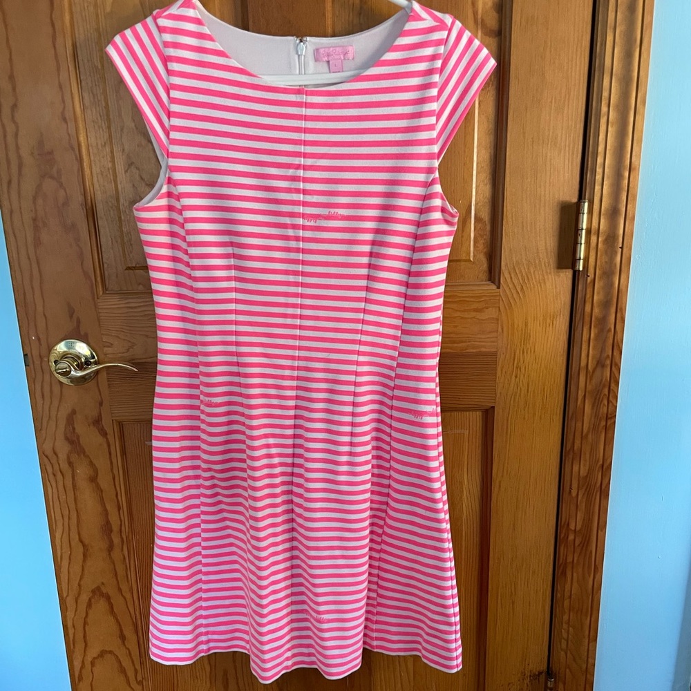 Lilly Pulitzer Briella  Pink and White Striped Dress, Size large.